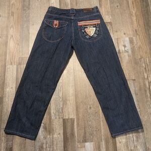 Knockout Jeans Men’s 38x34 Embroidered Patch Denim Pants Baggy Y2K Streetwear